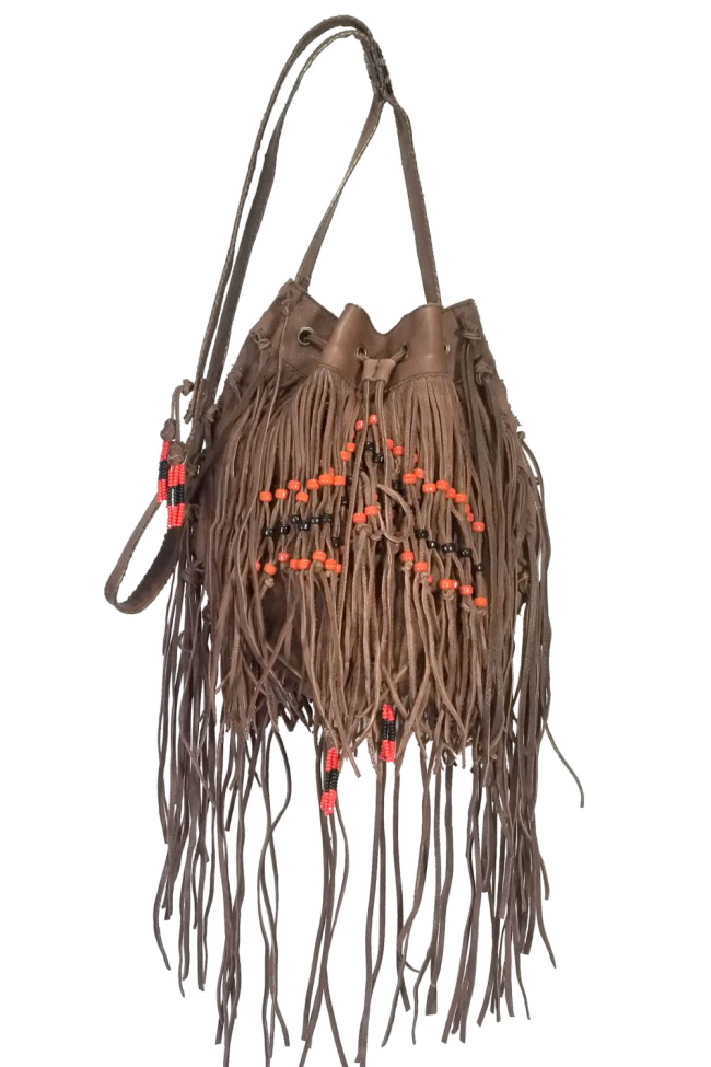 (image for) Beaded El Paso Long Fringe Leather Cross Body Bag